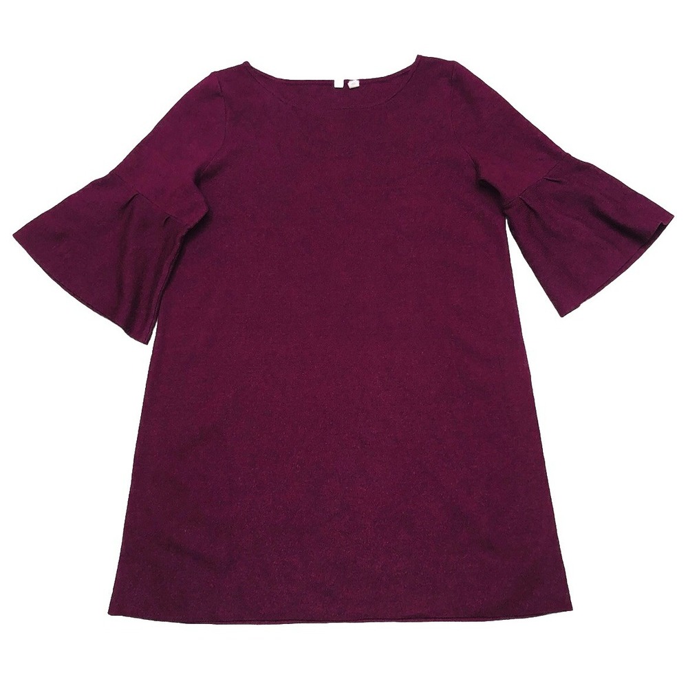 Anthropologie Moth Chester Dress XL‎ Red Plum Purple 3/4 Bell Sleeves Knit
